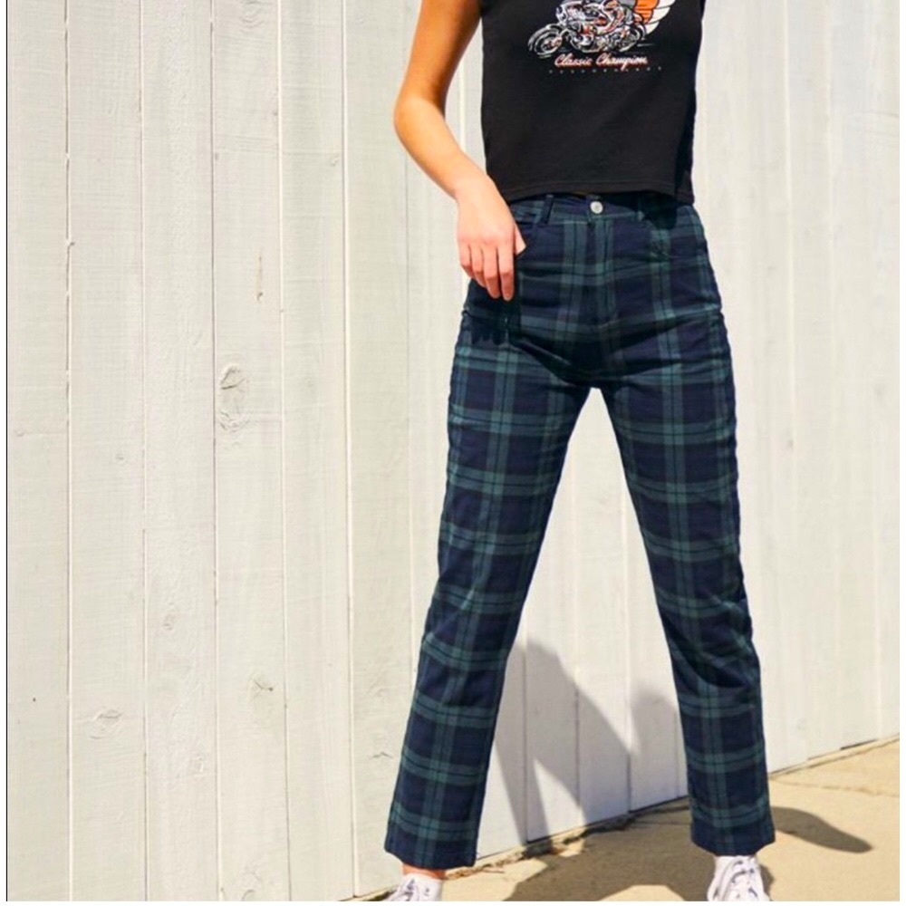 John Galt green plaid high waist pants